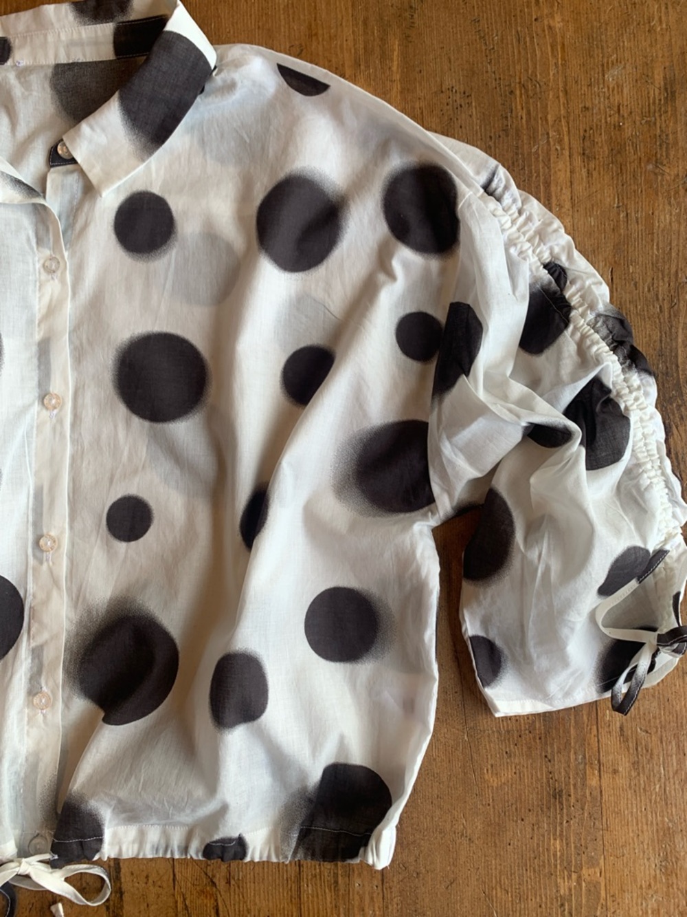 Polka Dot Women's Blouse - Black and White - Picture 4 of 16